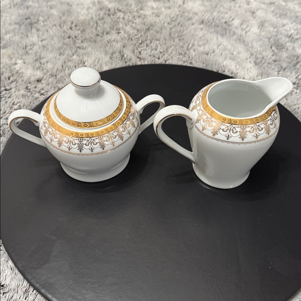 Royal Vienna RVG1 China Sugar Bowl W/Lid Creamer Gold Band Scroll‎ Trim Set of 2 - Picture 10 of 16